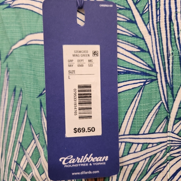 Caribbean NWT Tropical Button Up Collared Short Sleeve Tee Men's - Picture 4 of 9